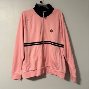 Sergio Tacchini‎ Mens 3XL Dallas Track Jacket Pink Full Zip Black Collar Stripes
